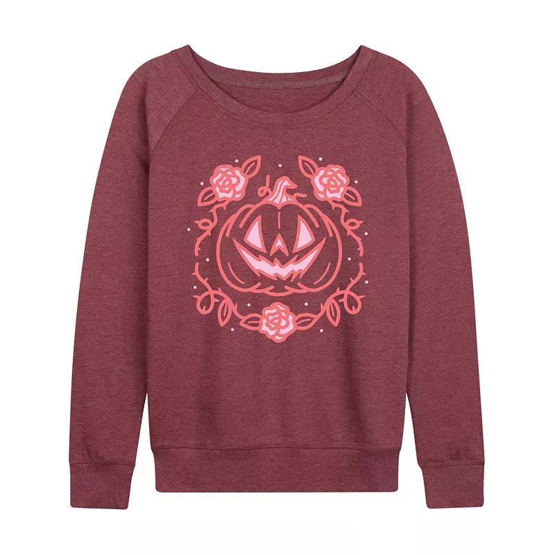 Womens Coquette Pumpkin Rose Halloween French Terry Long Sleeve Tee Grey Dark Red Product Image