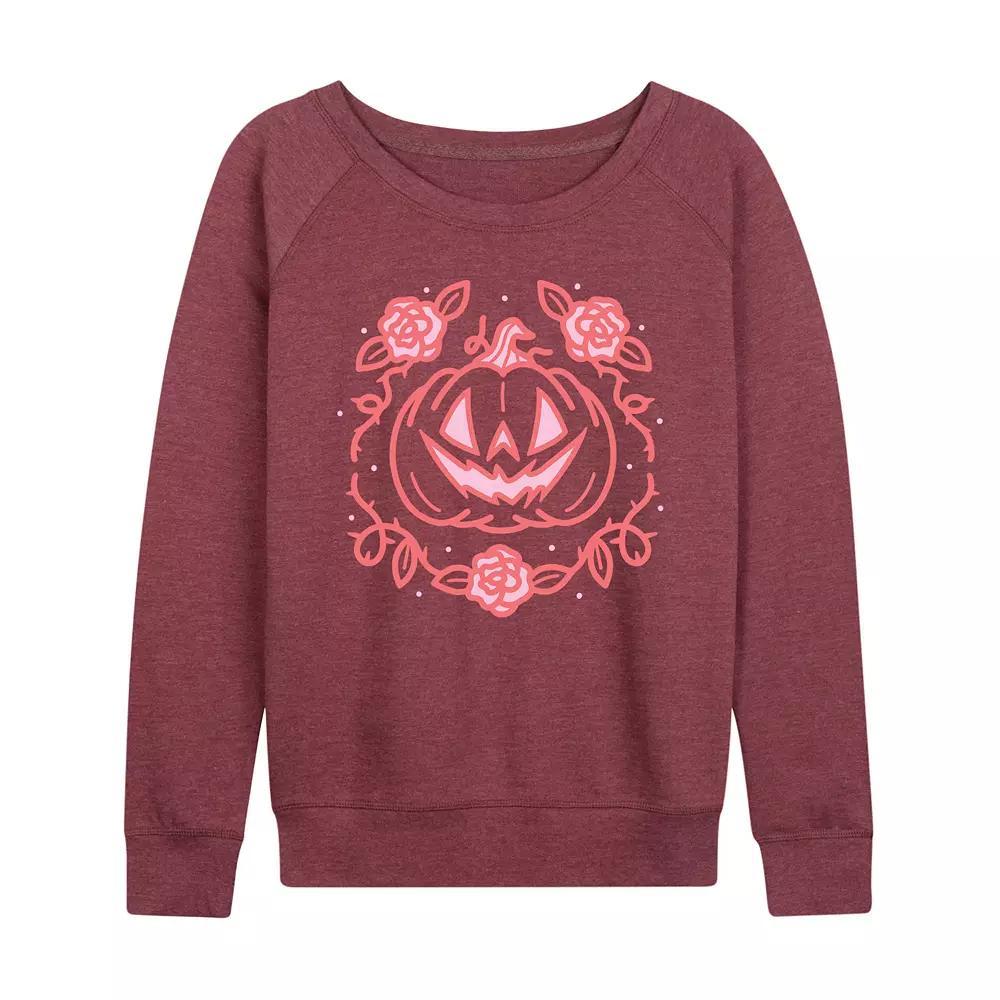 Womens Coquette Pumpkin Rose Halloween French Terry Long Sleeve Tee Grey Dark Red Product Image