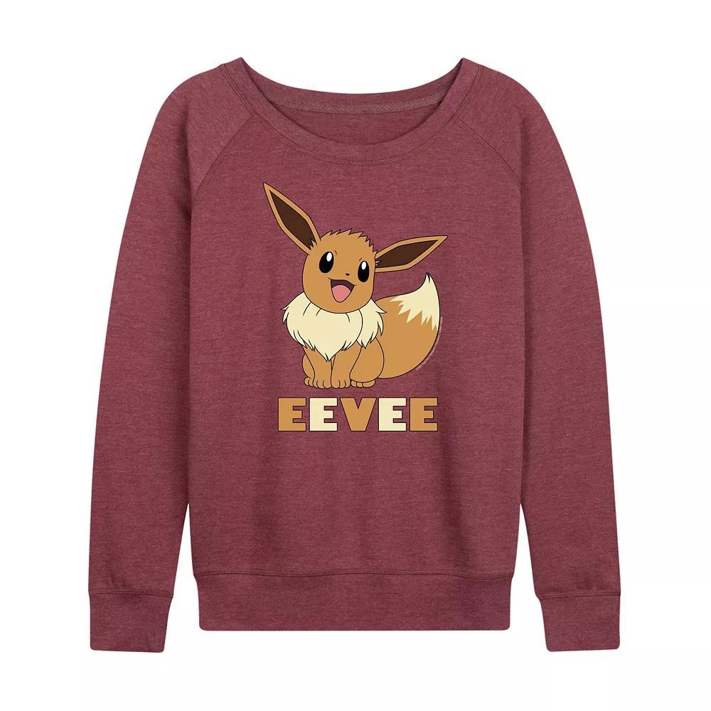 Plus Size Pokemon Eevee French Terry Long Sleeve Tee, Womens Grey Dark Red Product Image