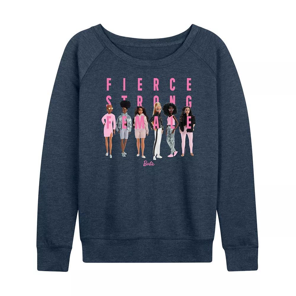 Women's Barbie® Fierce Strong Female French Terry Long Sleeve Tee, Girl's, Size: XL, Grey Indigo Product Image