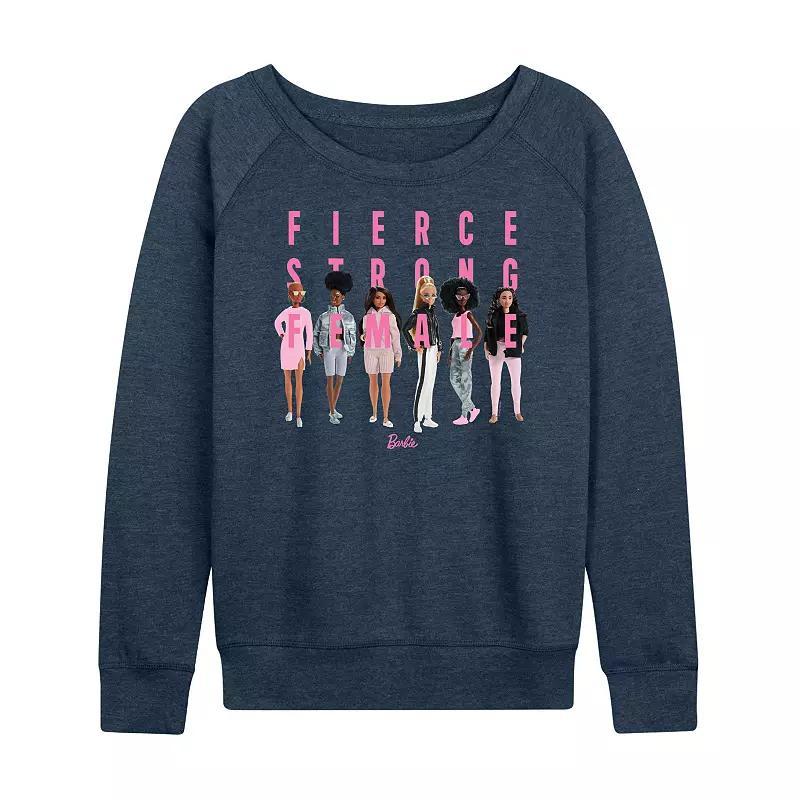 Women's Barbie® Fierce Strong Female French Terry Long Sleeve Tee, Girl's, Size: XL, Grey Indigo Product Image