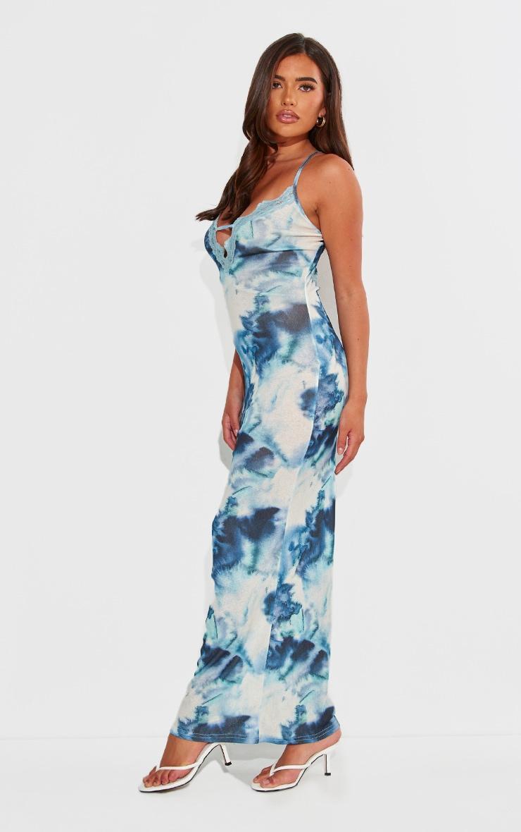  Blue Abstract Onion Skin Lace Trim Midaxi Dress Product Image