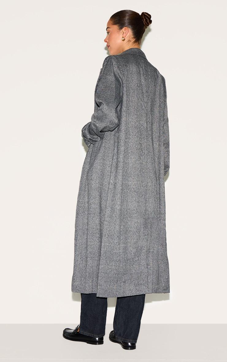Grey Check Print Oversized Trench Coat Product Image