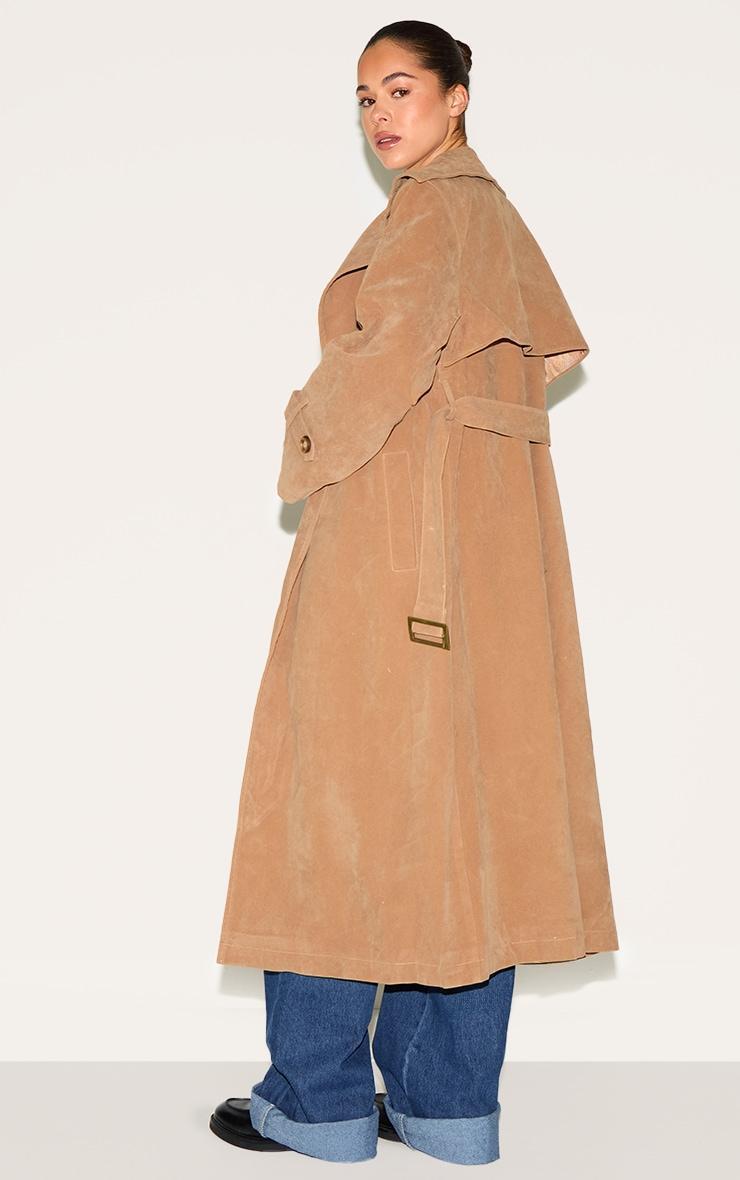 Tan Faux Suede Buckle Belt Trench Coat Product Image