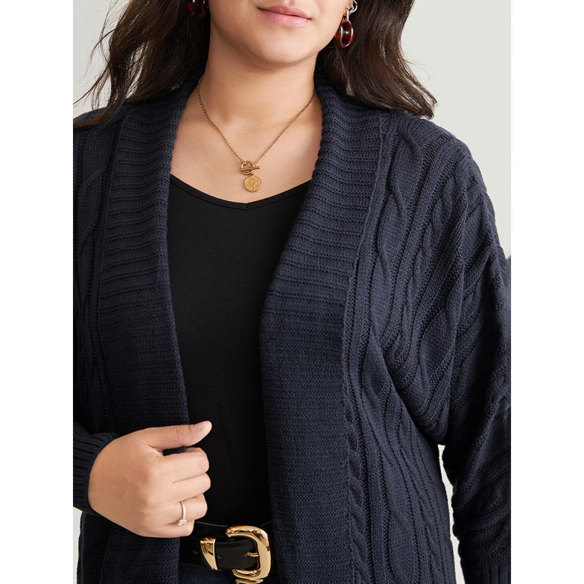 Plus Size Solid Cable Knit Texture Arc Hem Dolman Sleeve Cardigan Midnight Women Casual Loose Long Sleeve Dailywear Cardigans BloomChic 22-24/3X Product Image