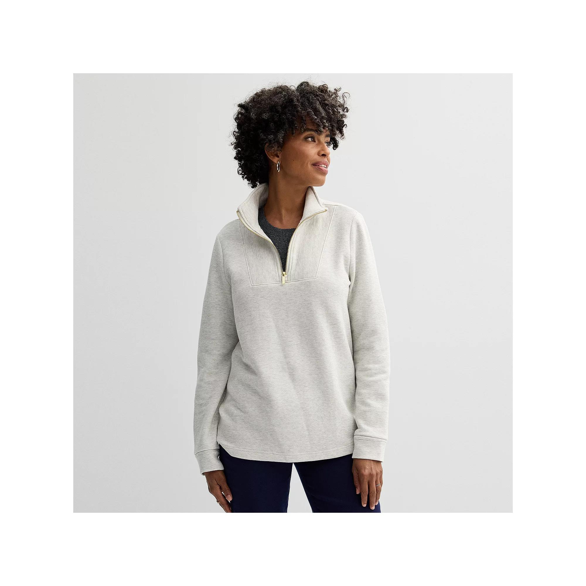 Women's Croft & Barrow® Quarter-Zip Pullover, Size: Large, Medium Grey Product Image