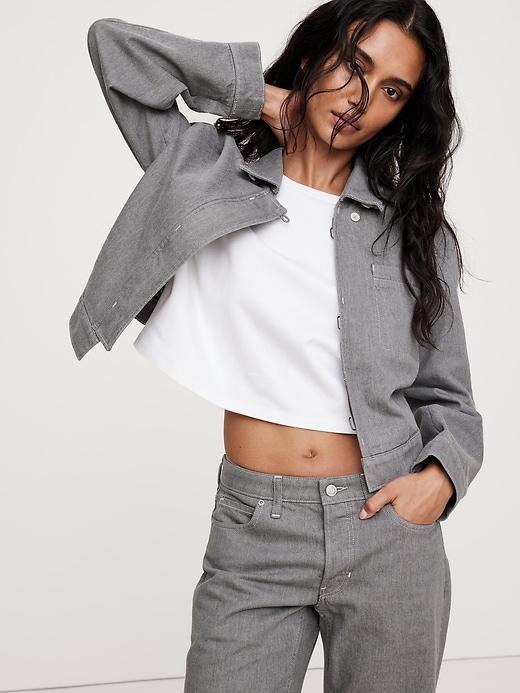 Relaxed Cropped Denim Jacket Product Image