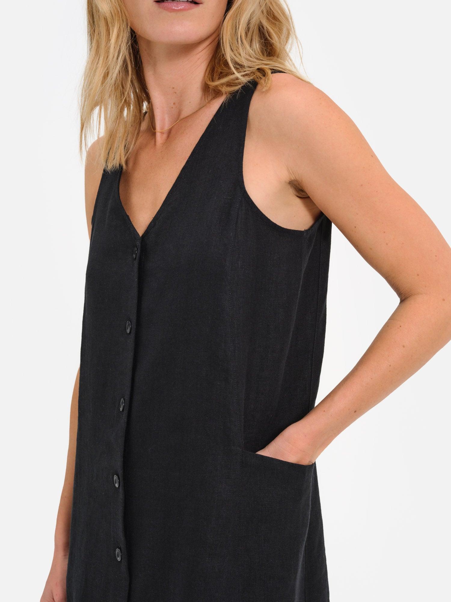 Organic Linen Button Front Dress Female Product Image