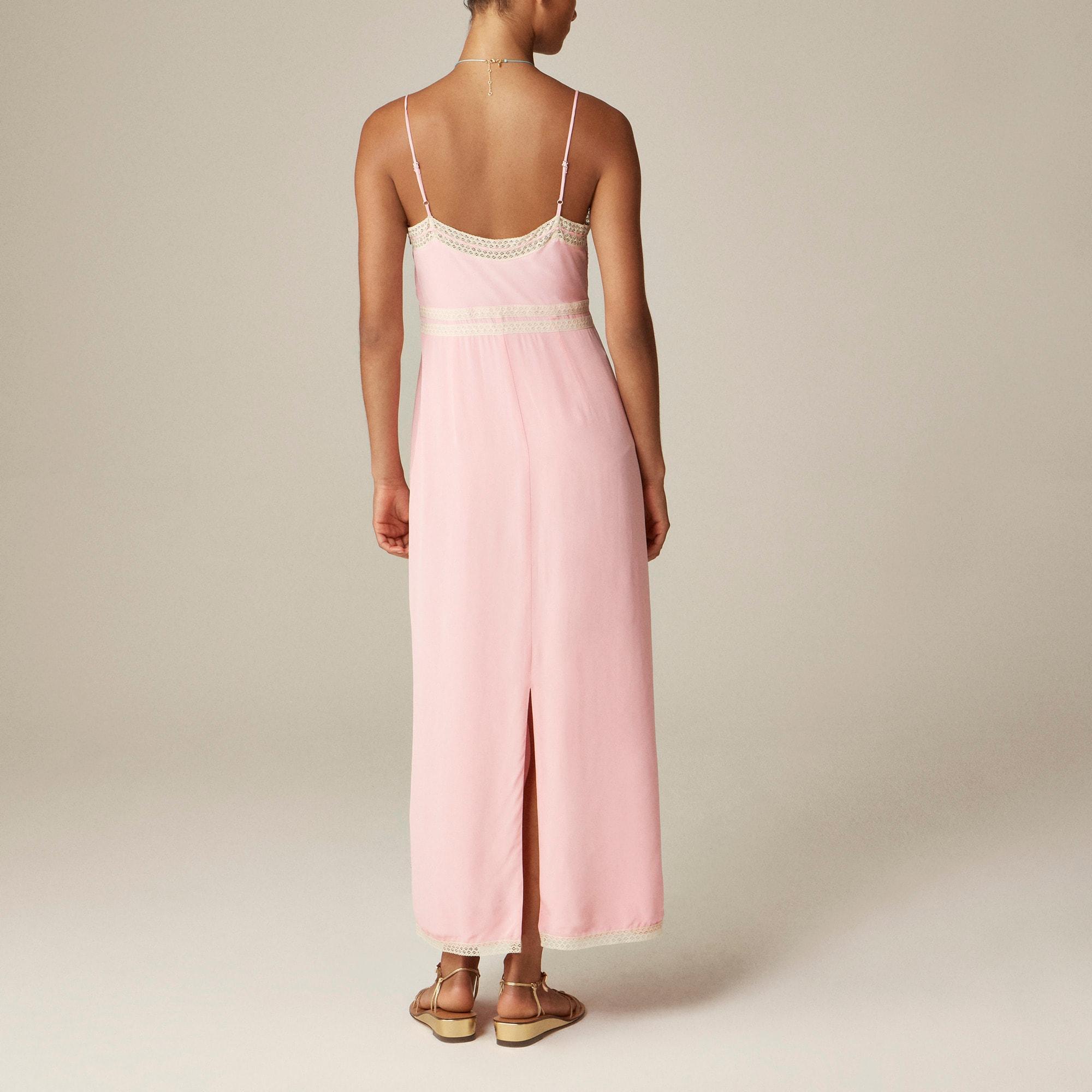 Pintuck lace-trim slip dress in crepe de chine Product Image