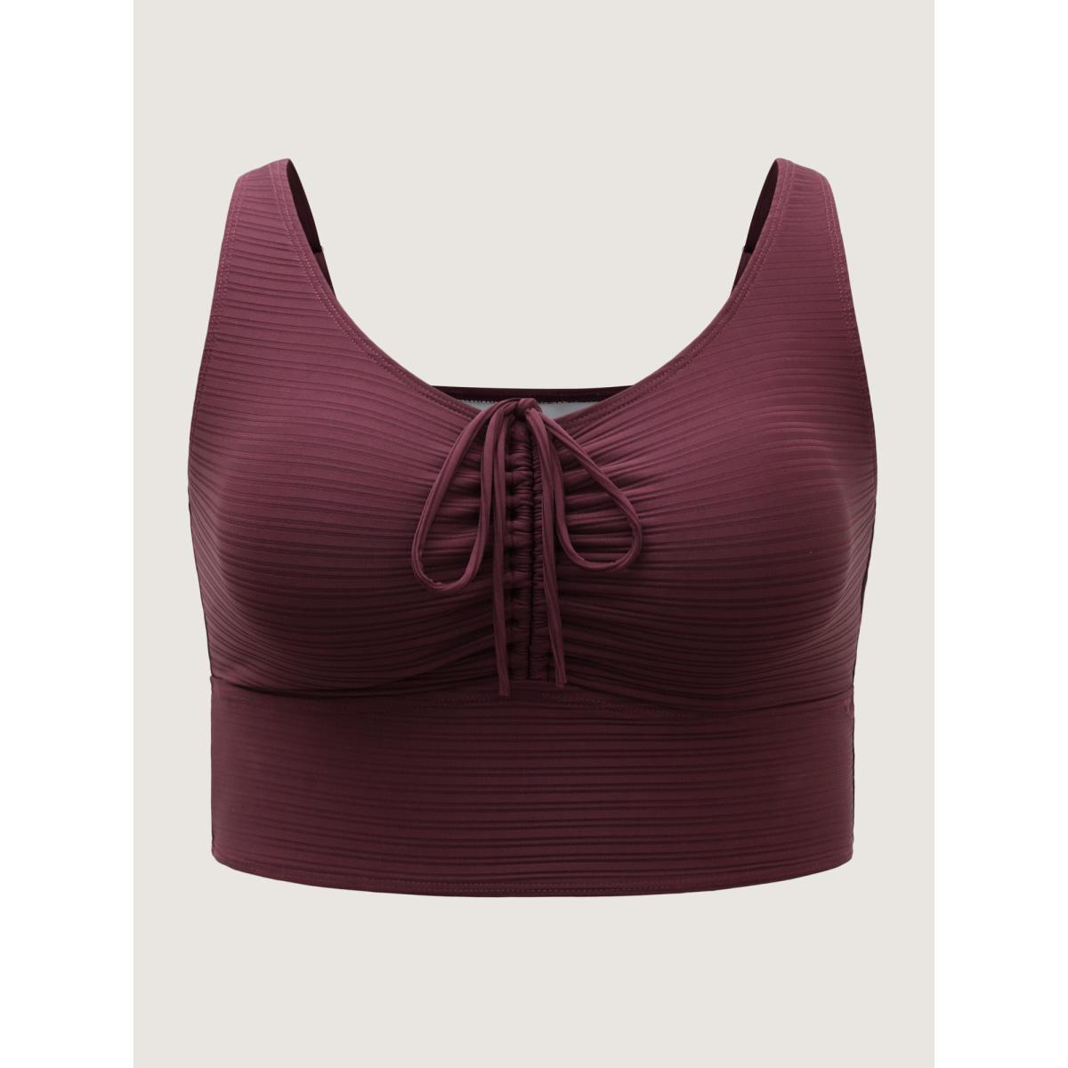 Plus Size Adjustable Drawstring Scoop Neck Swim Top Women's Swimwear Deepred Beach Drawstring High stretch Skinny U-neck Curve Swim Tops BloomChic 26/4X Product Image