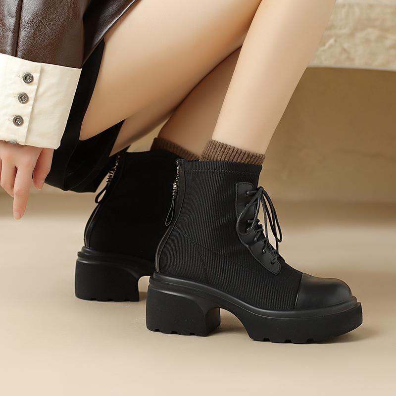 Cap Toe Platform Panel Lace Up Short Boots Product Image