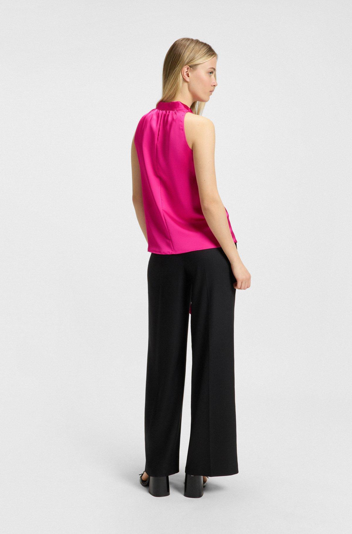 HUGO - Sleeveless top in satin with tie neck - Pink Product Image