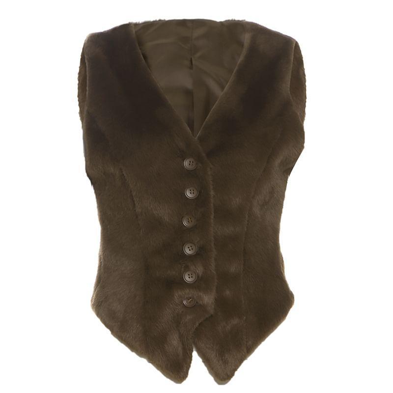 V-Neck Plain Fleece Tank Top Product Image