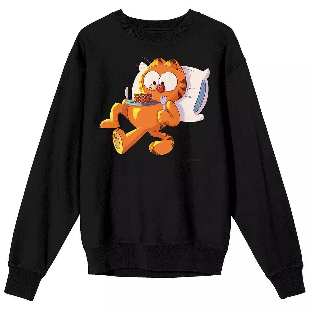 Men's Garfield Eating Pancakes Long Sleeve Graphic Tee, Size: Large, Black Product Image
