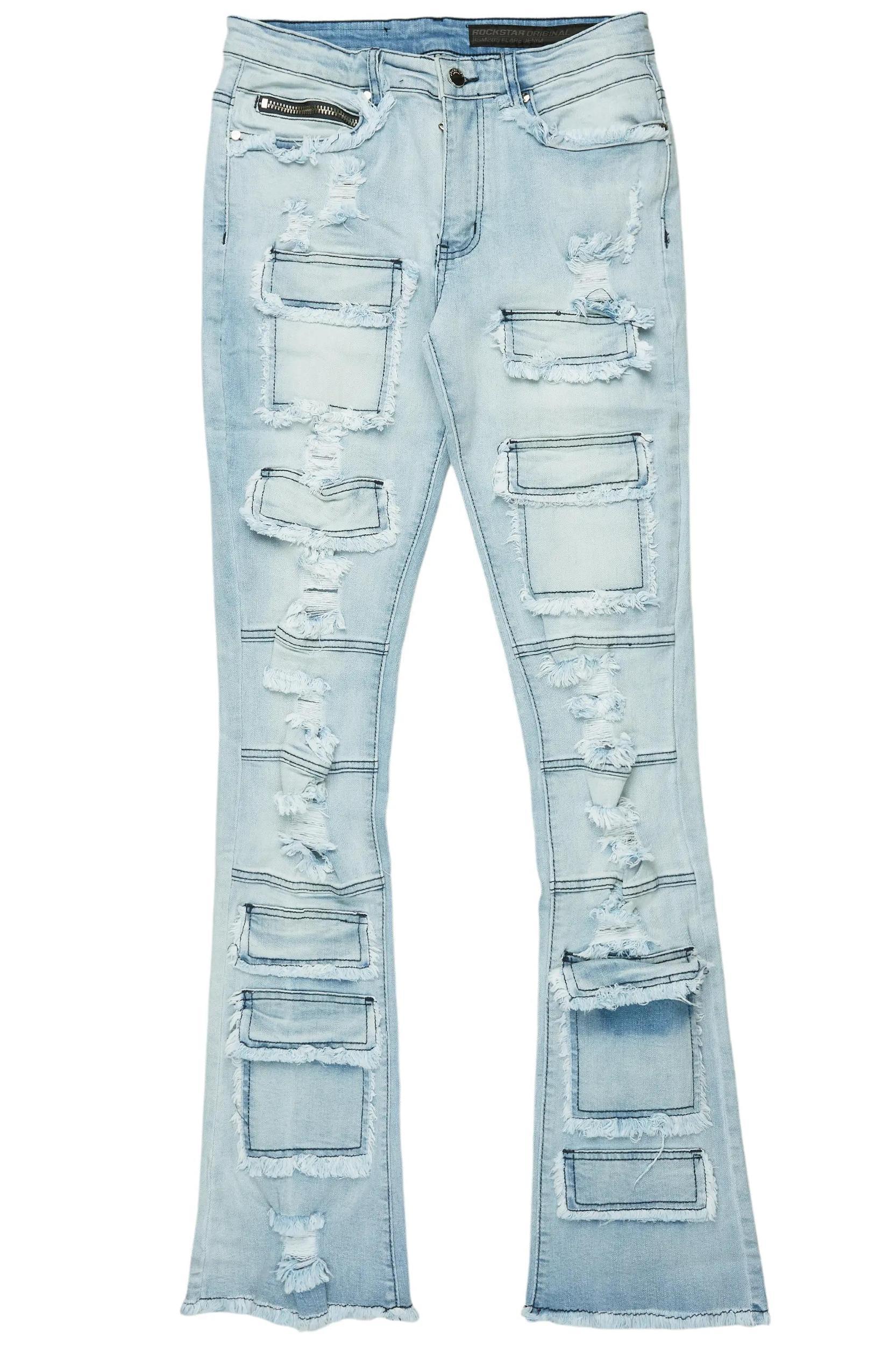 Erico Blue Stacked Flare Cargo Jean Male Product Image