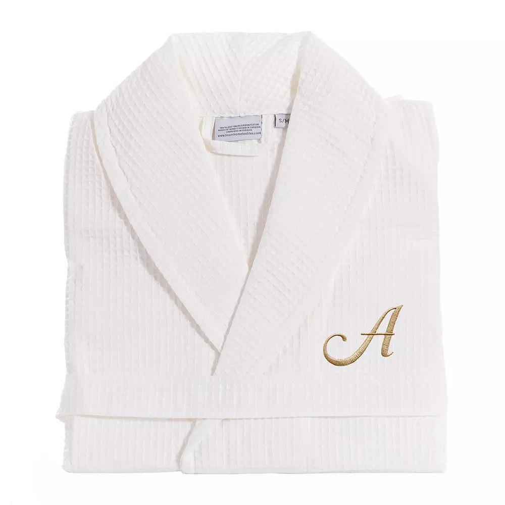 Linum Home Textiles Turkish Cotton Personalized Waffle Weave Bathrobe, Women's, Size: Large/XL, White Gray F Product Image