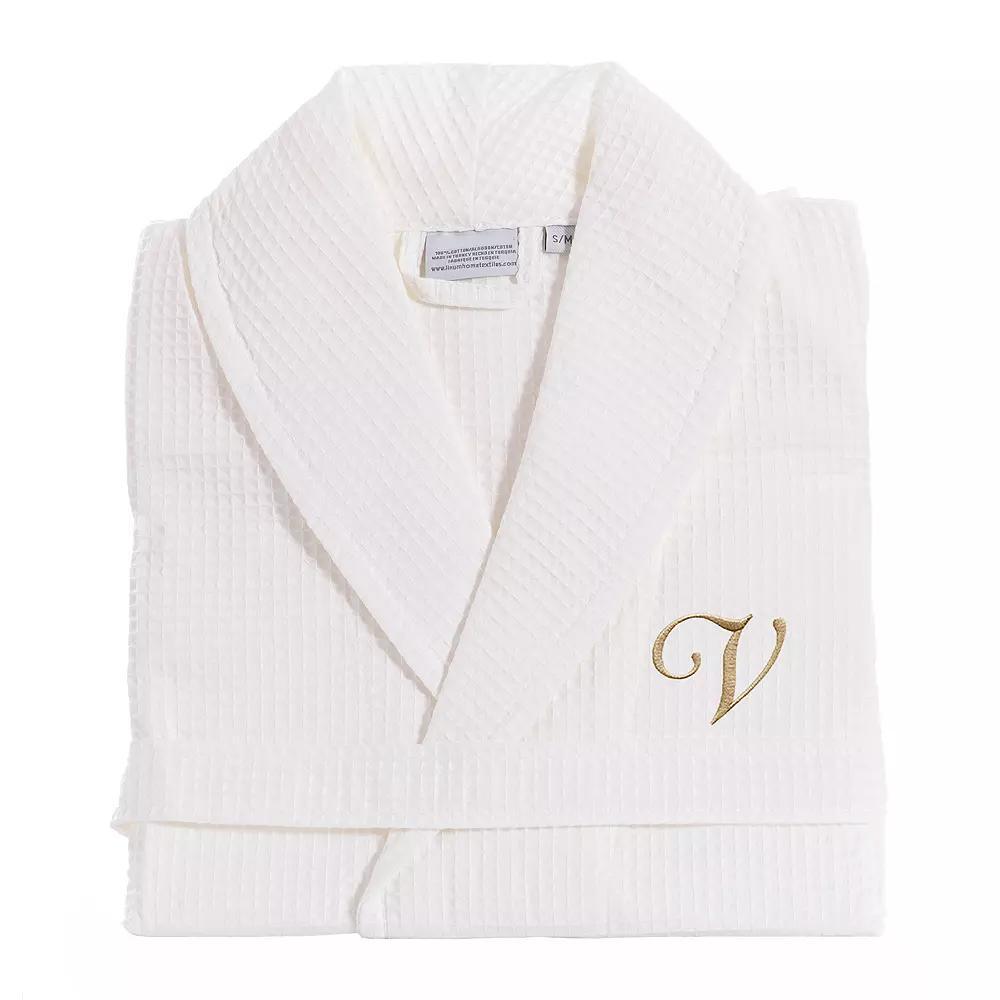 Linum Home Textiles Turkish Cotton Personalized Waffle Weave Bathrobe, Women's, Size: Small/Medium, White Gray J Product Image