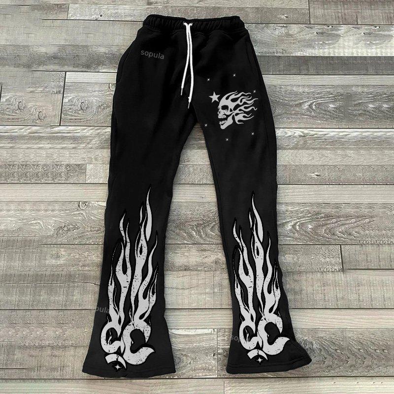 Vintage HeartStar Fire Print Graphic Flared Sweatpants Product Image