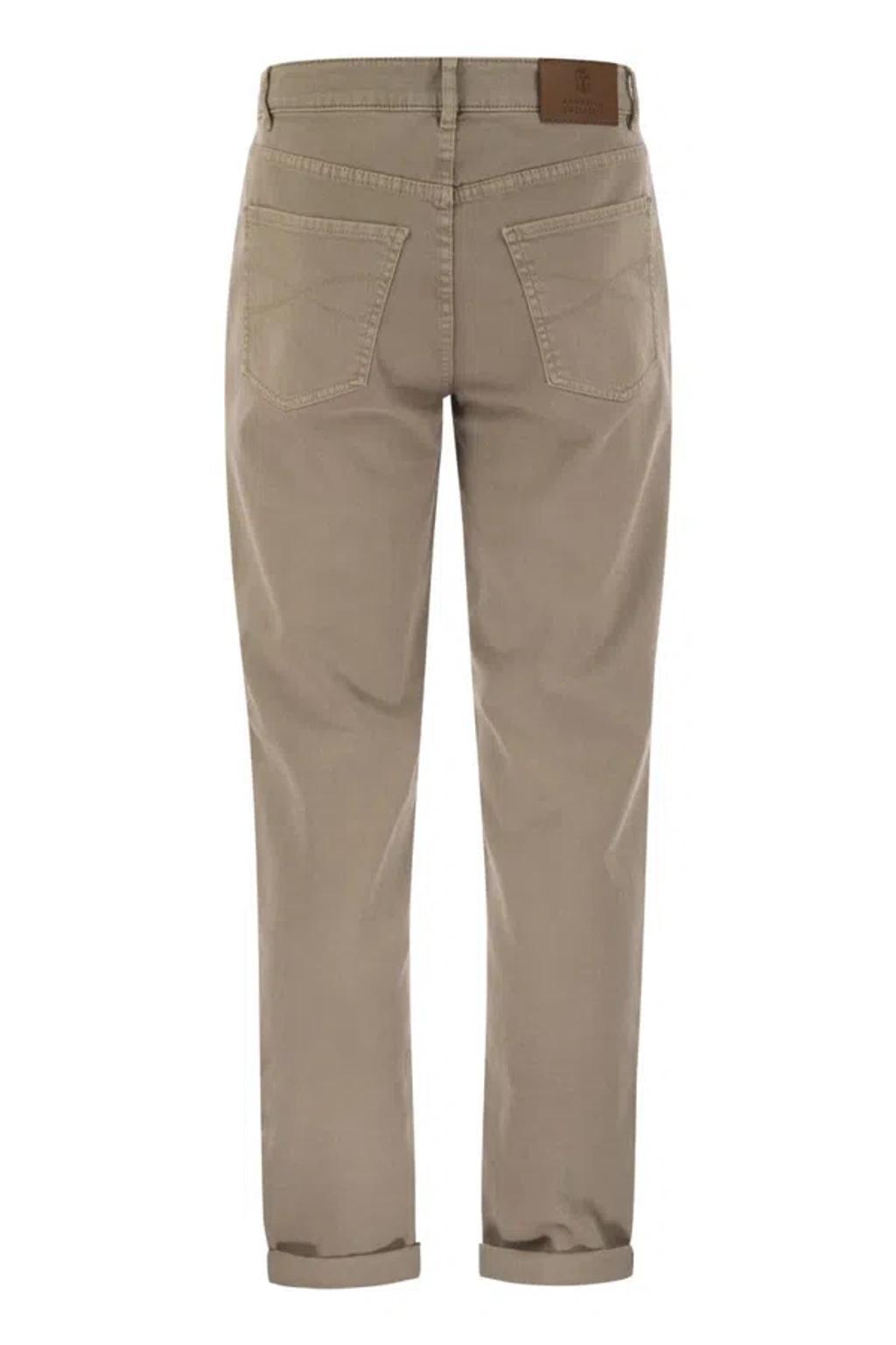 BRUNELLO CUCINELLI Denim Cotton Trousers In Brown Product Image