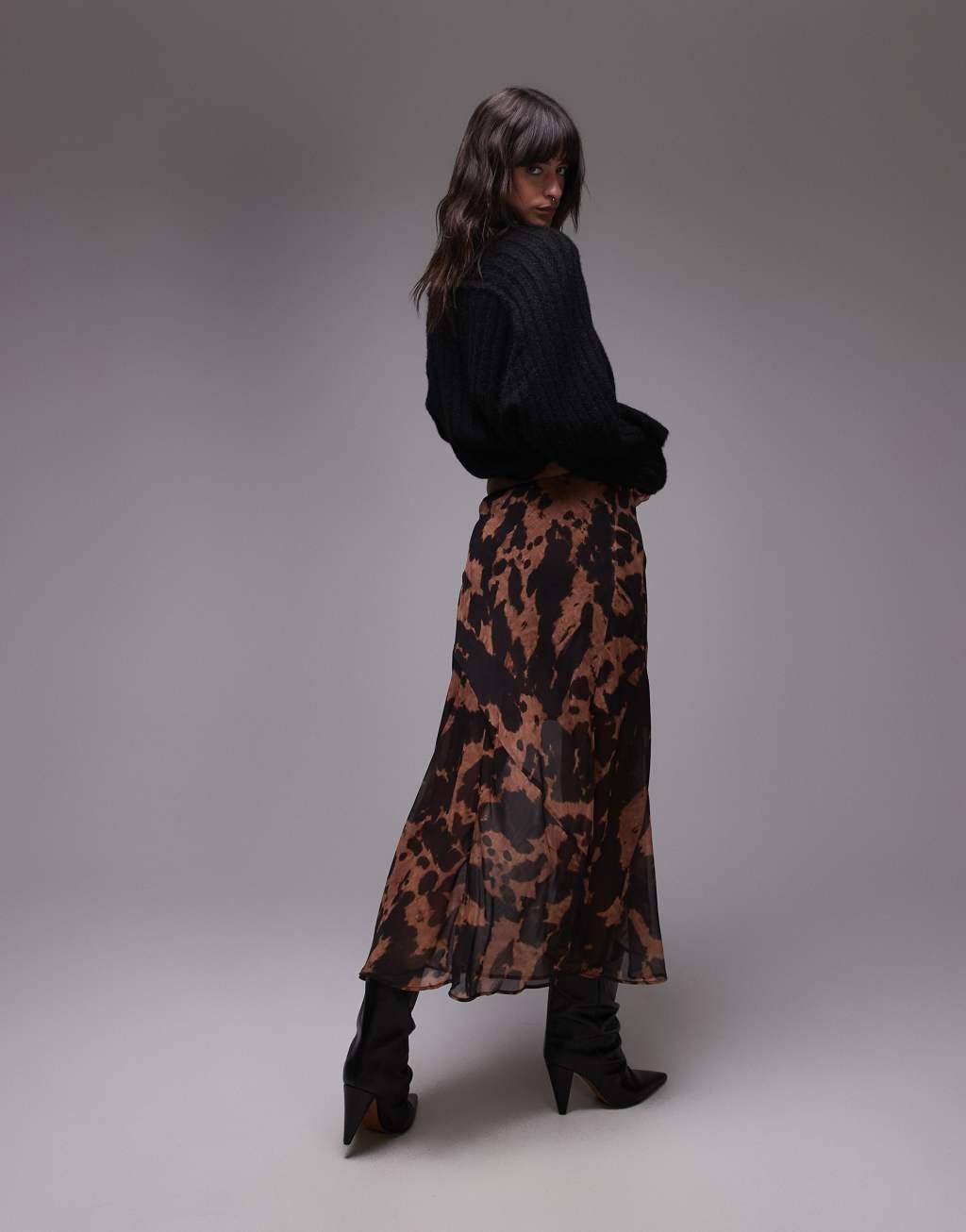 Topshop cutabout midi skirt in tortoiseshell print Product Image