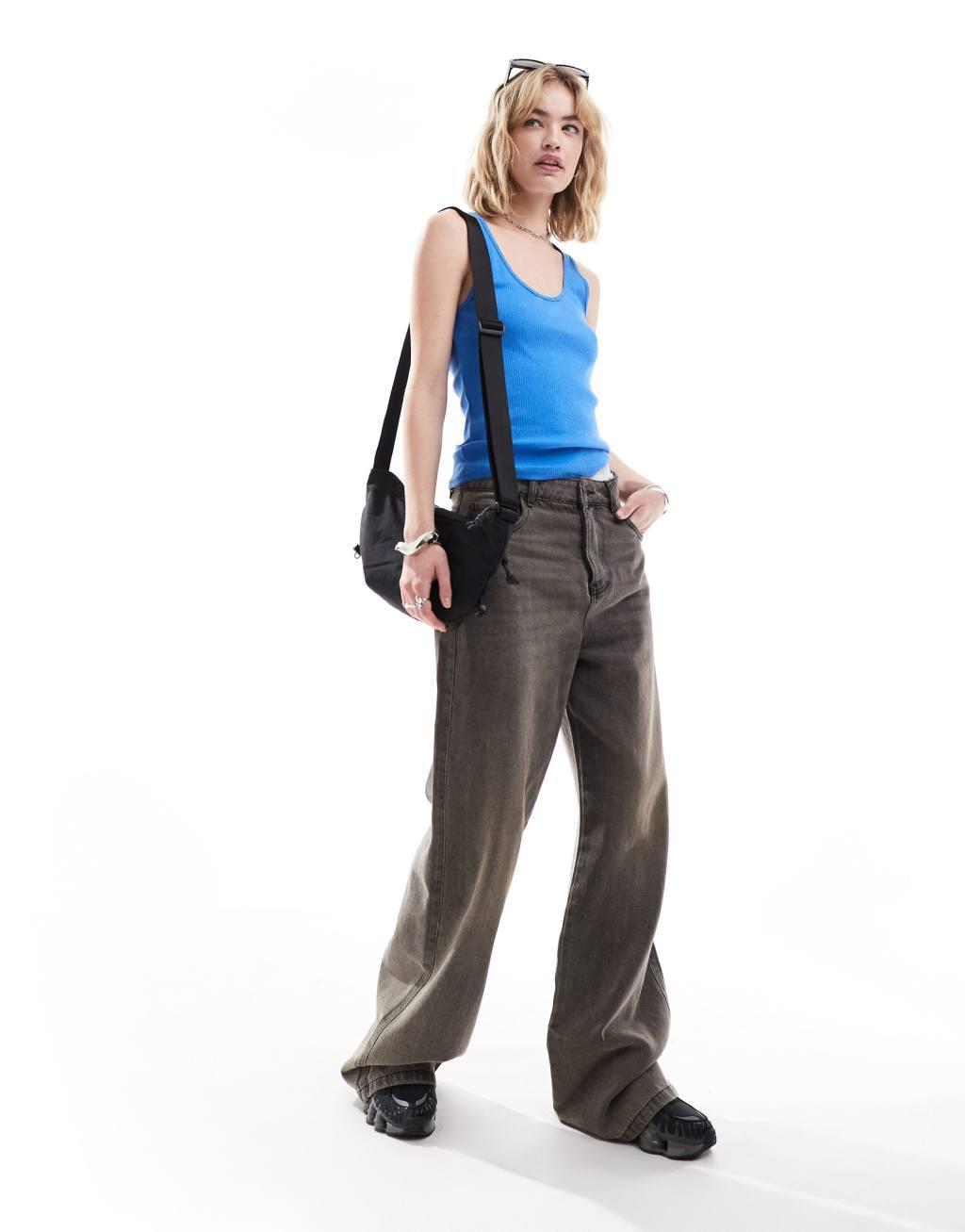 Weekday Ruby semi-sheer tank top in blue Product Image