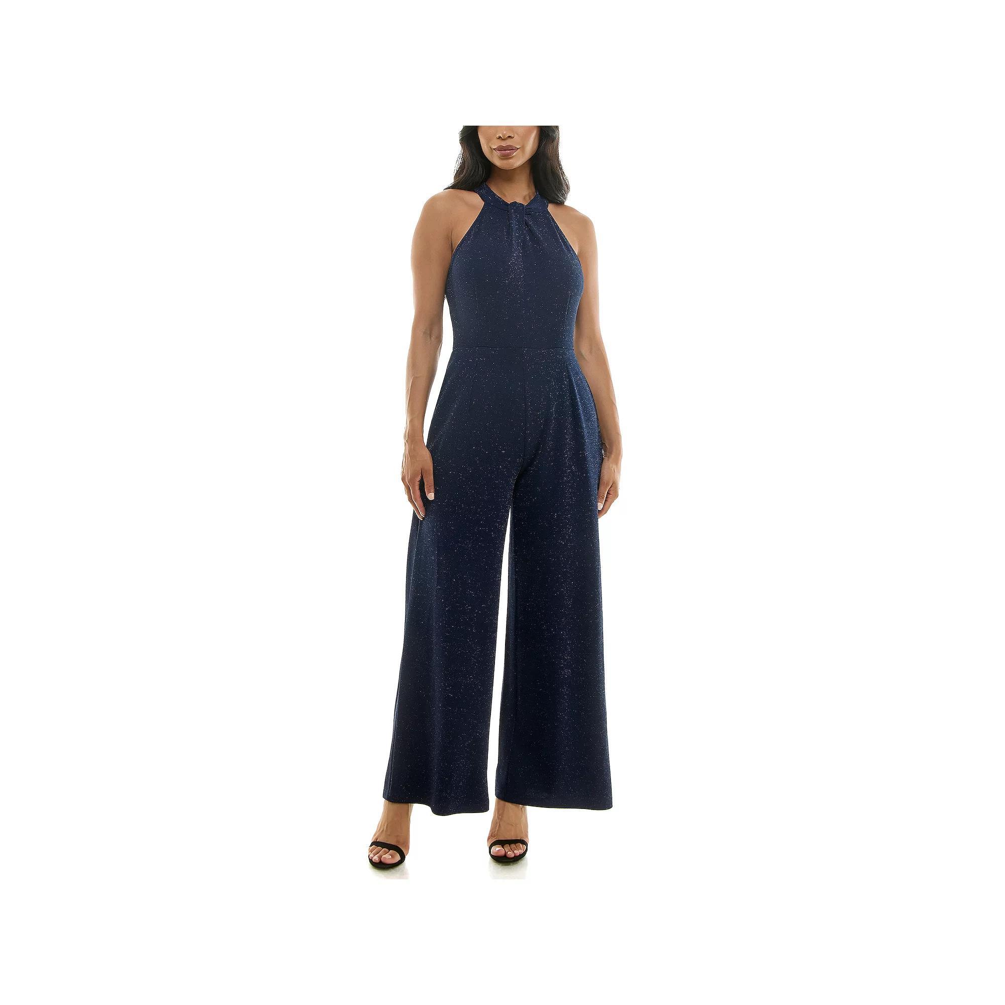 Women's Nina Leonard Glitter Twist Neck Jumpsuit, Size: Medium, Black Product Image