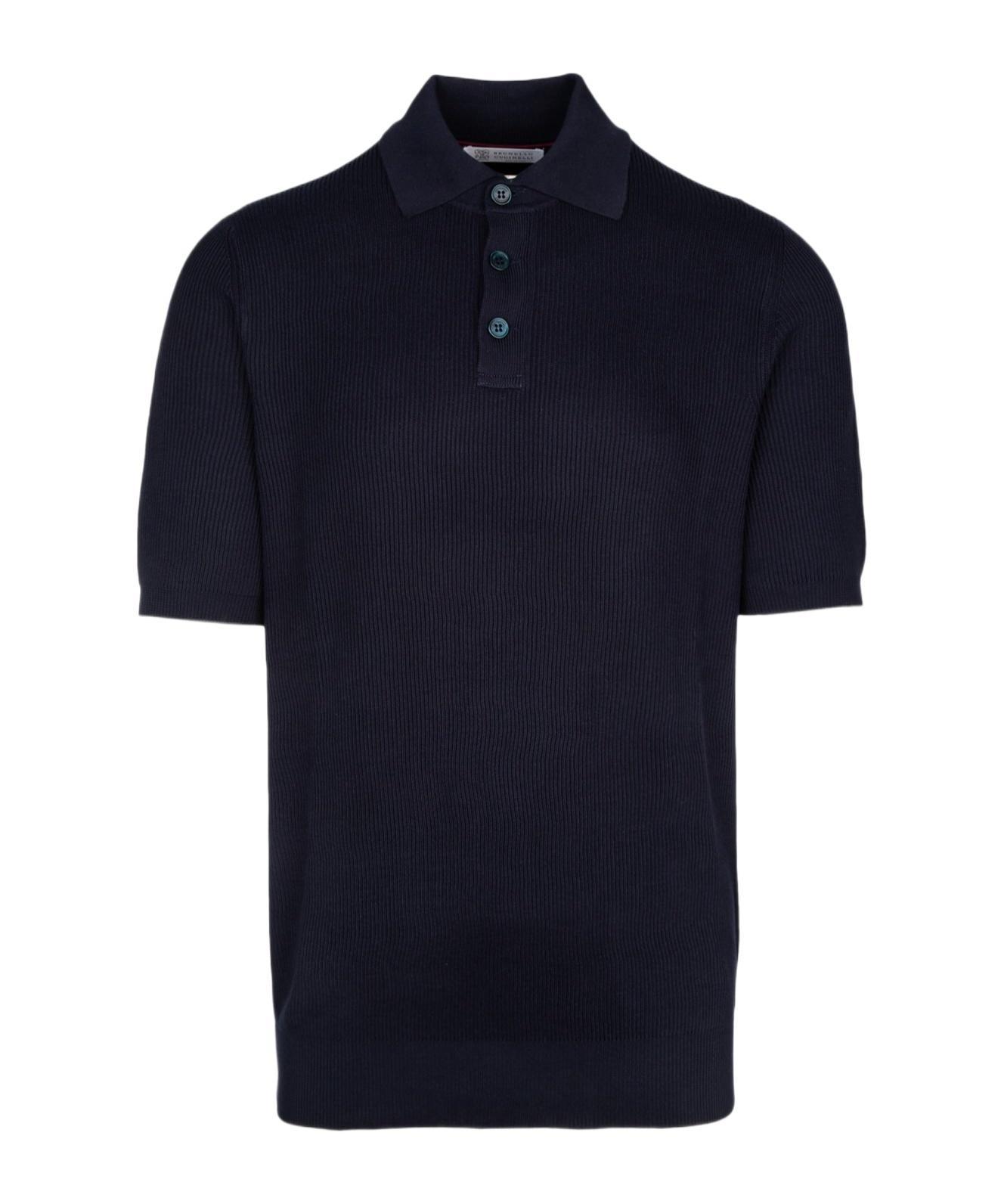 BRUNELLO CUCINELLI Short-sleeved Ribbed Polo Shirt In Black Product Image