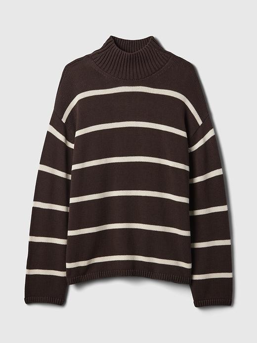 100% Cotton Oversized Split-Hem Mockneck Sweater Product Image