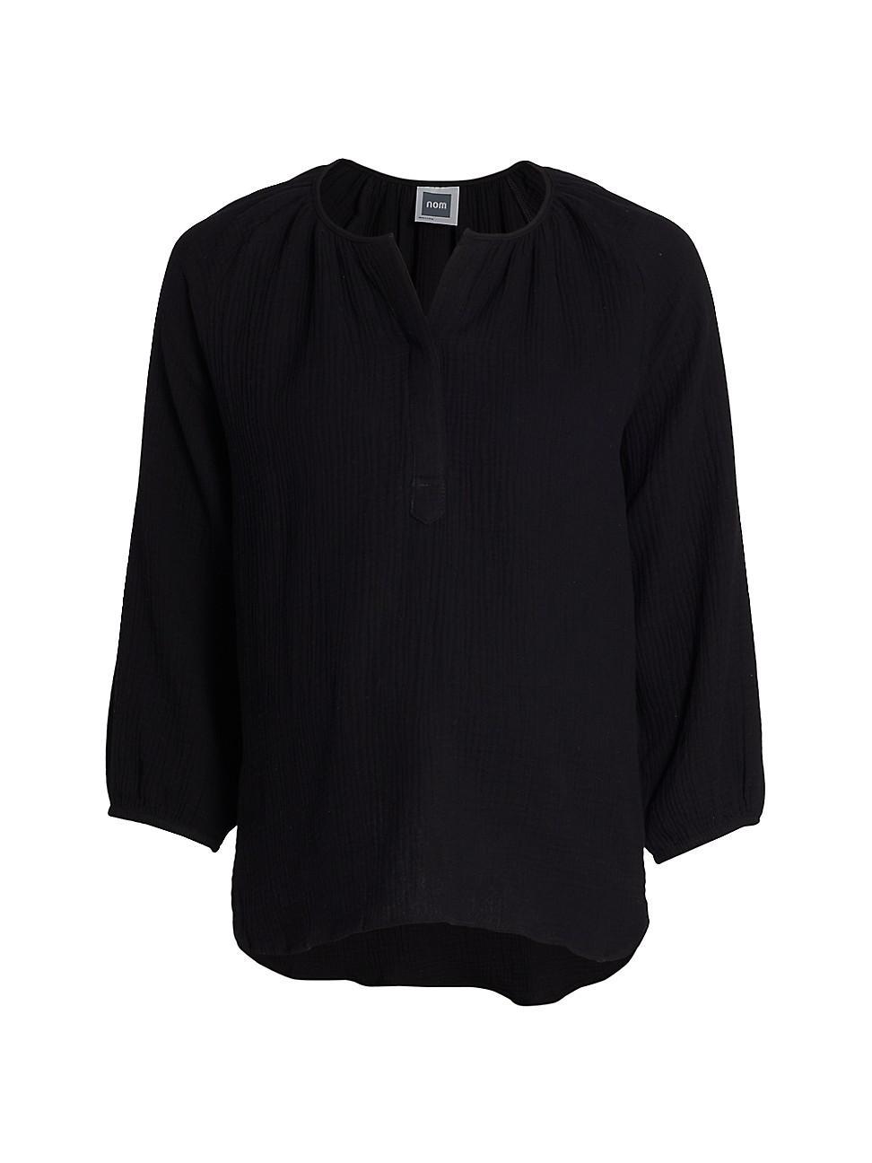 Womens Ava Cotton Gauze Henley Top Product Image