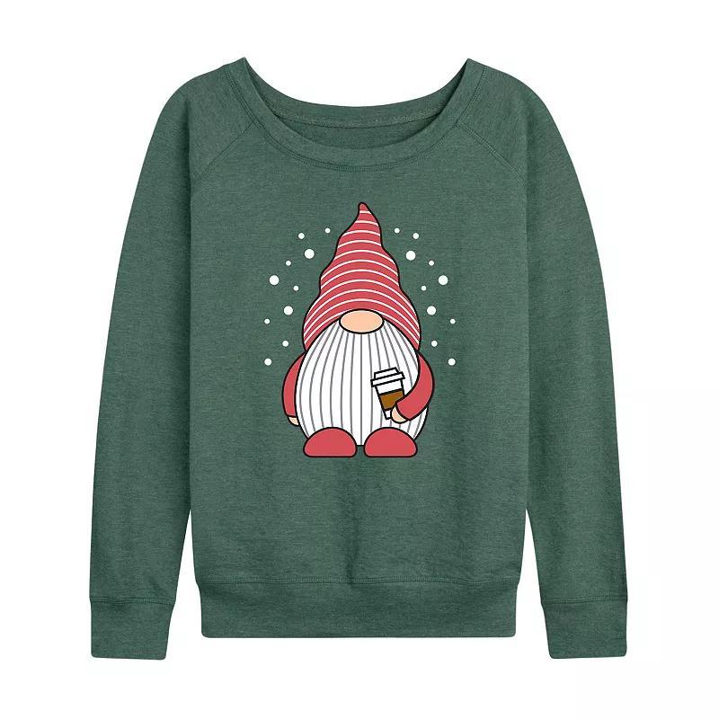 Womens Gnome Holding Coffee French Terry Long Sleeve Tee Grey Green Product Image