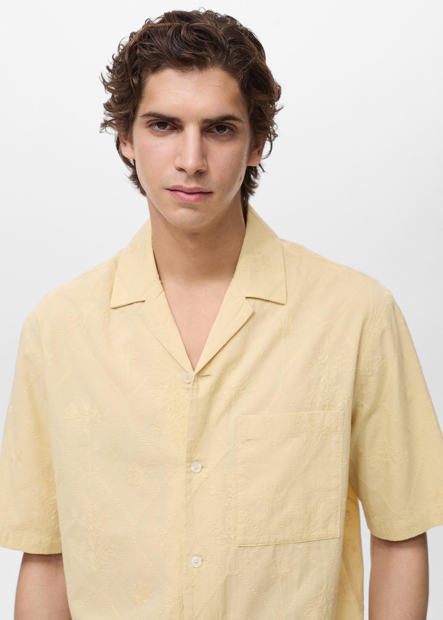 Shirt with embroidered bowling collar - Men | MANGO USA Product Image