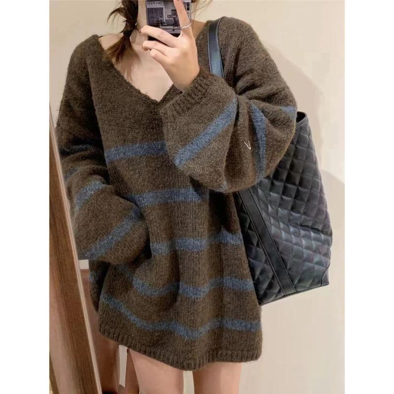 V-Neck Striped Sweater Product Image