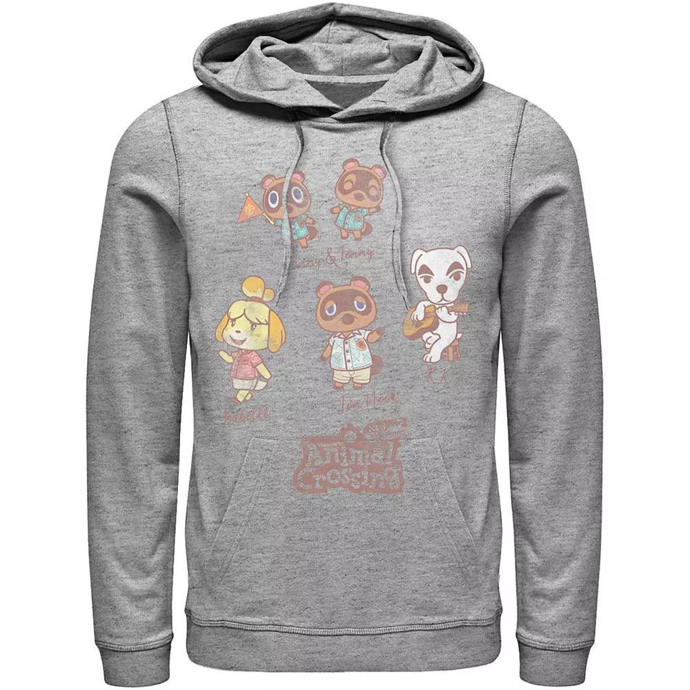 Men's Nintendo Character Textbook Group Shot Text Hoodie, Size: XL, Athletic Grey Product Image
