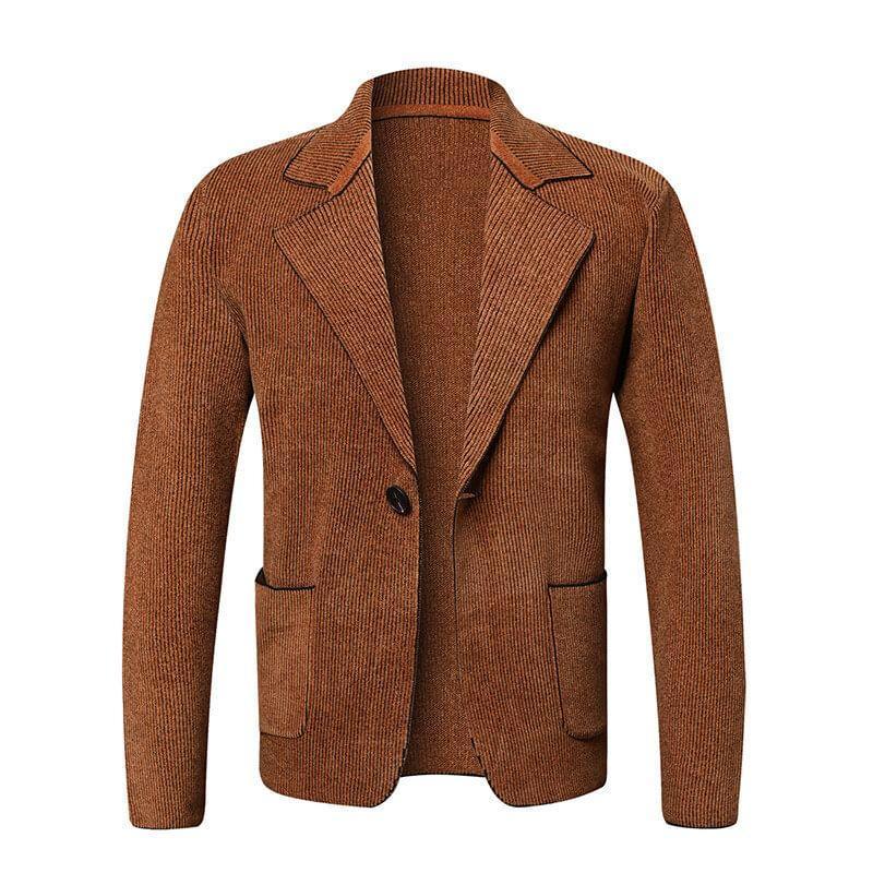 Notch Lapel Ribbed Single-Button Cardigan Product Image