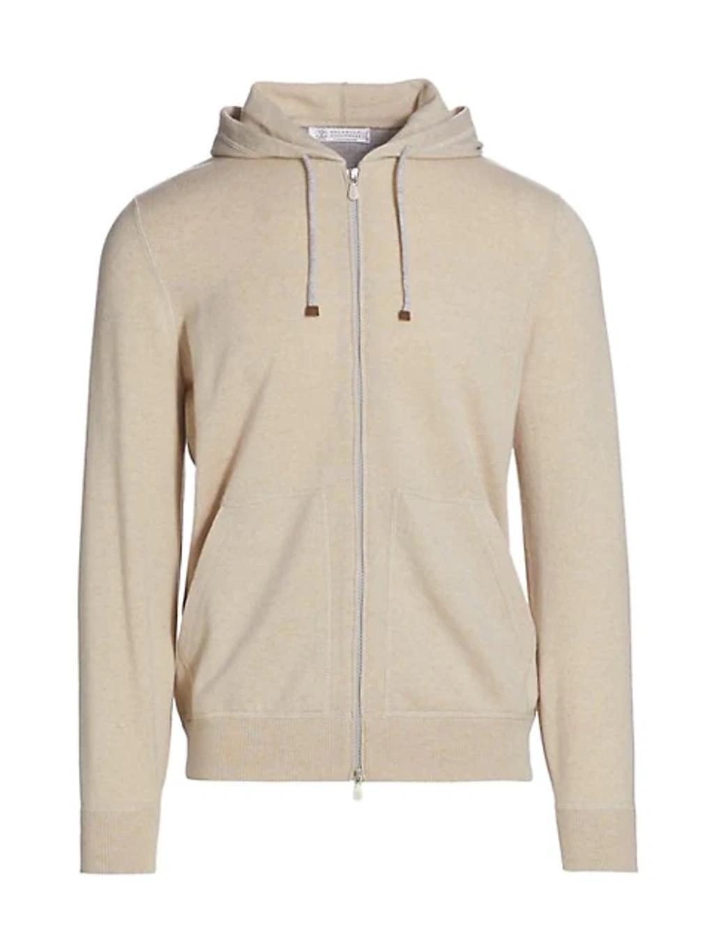 BRUNELLO CUCINELLI Cashmere Drawstring Zip-up Hoodie In Sand Product Image