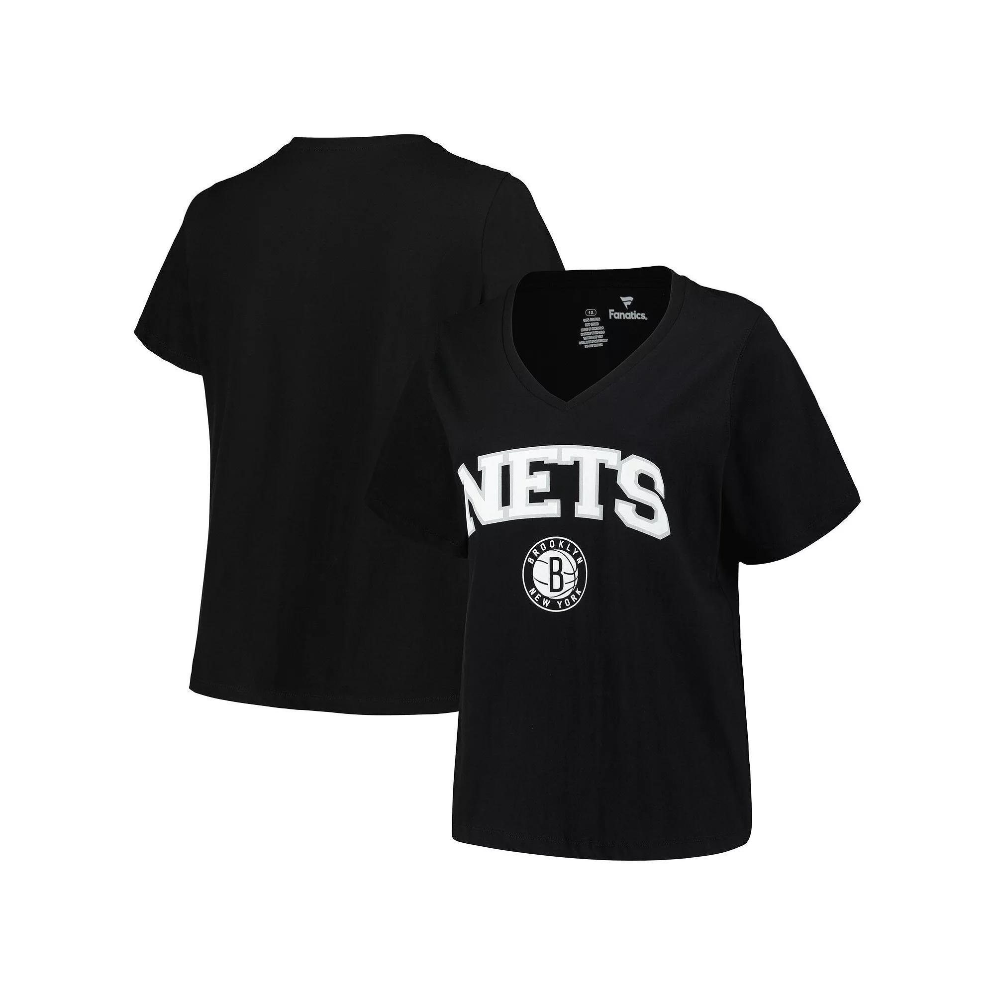 Women's Profile Black Brooklyn Nets Plus Size Arch Over Logo V-Neck T-Shirt, Size: 2XL Product Image
