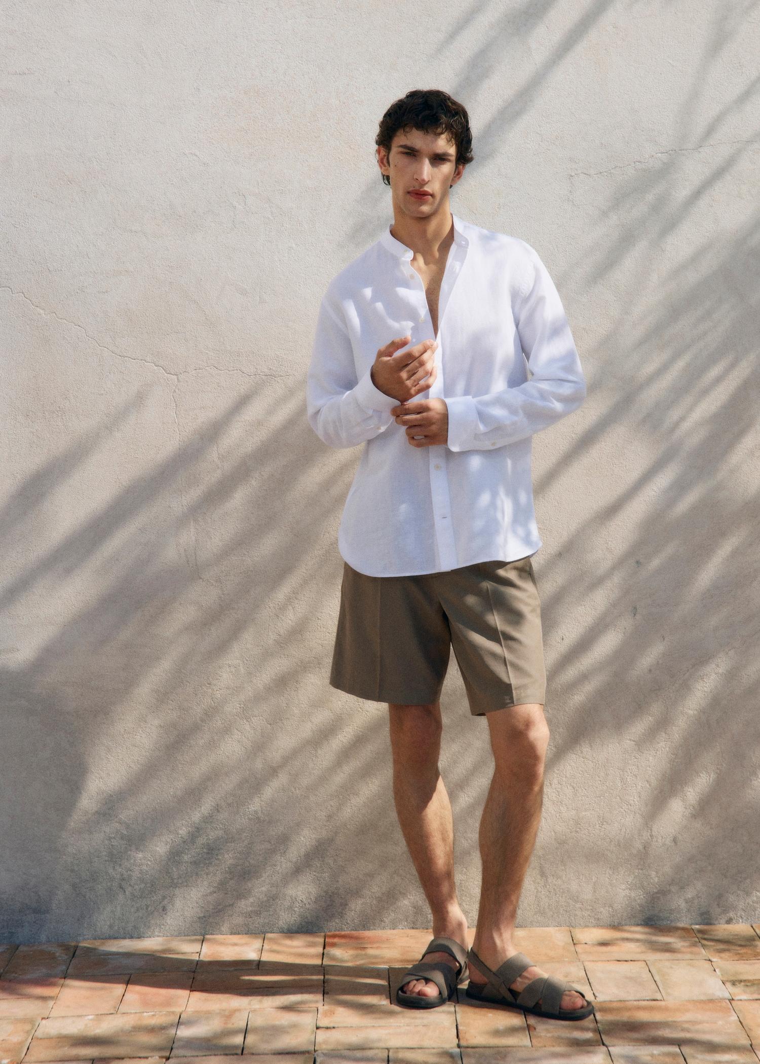 Mao collar linen shirt - Men | MANGO USA Product Image