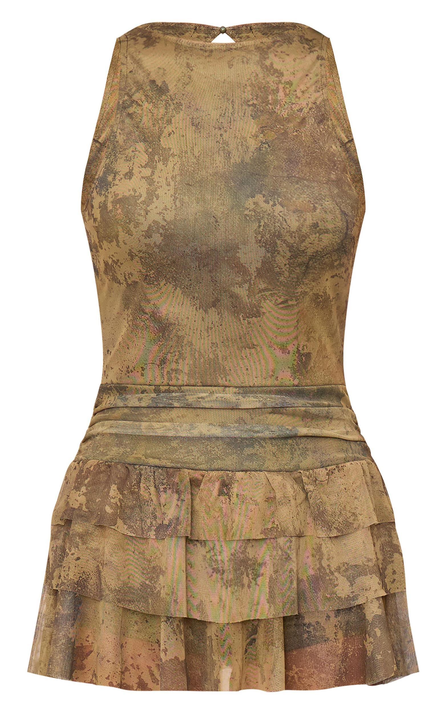 Khaki Print Mesh Rara Frill Skort Romper Product Image