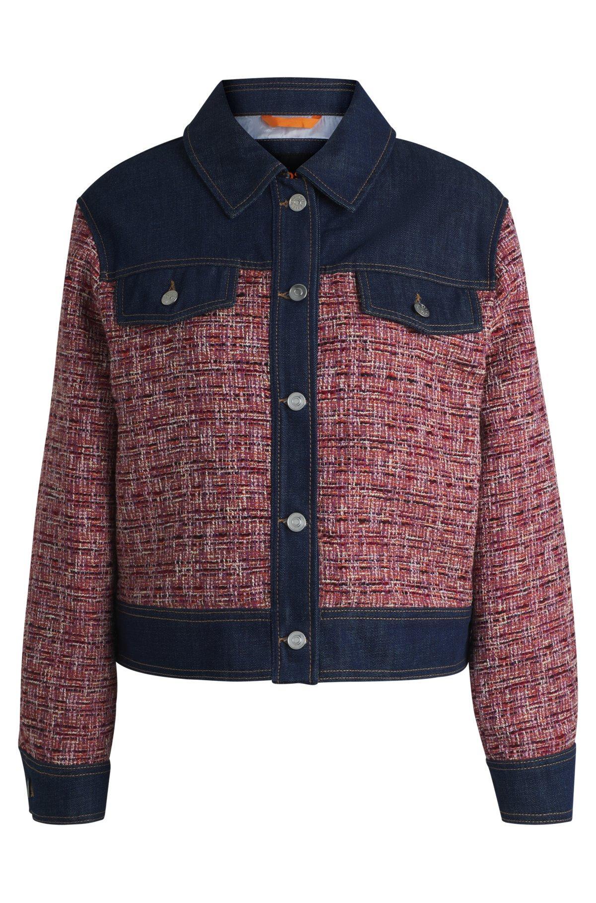 BOSS - Multicolored-tweed jacket with denim trims - Patterned Product Image