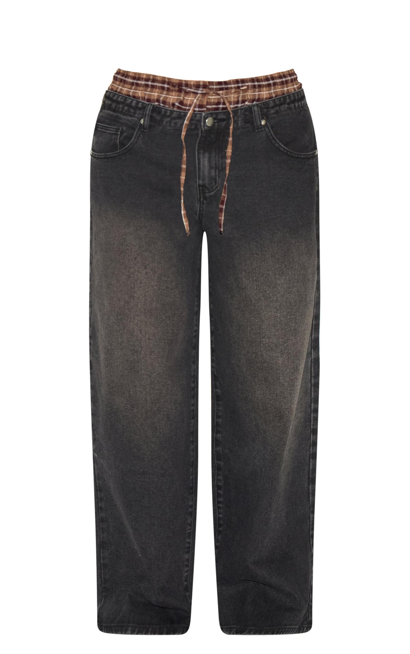 Plus Black Denim Double Layered Boxer Boyfriend Jeans Product Image