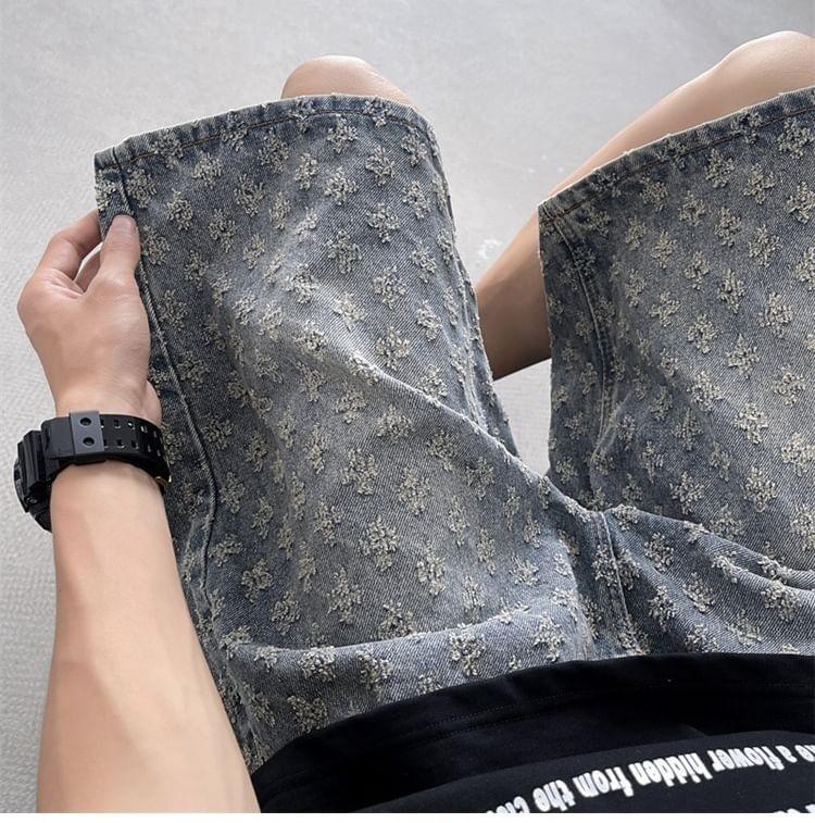 Mid Rise Jacquard Washed Wide Leg Denim Shorts Product Image