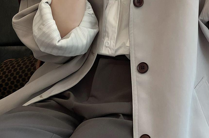 Collar Plain Midi Single-Breasted Coat Product Image