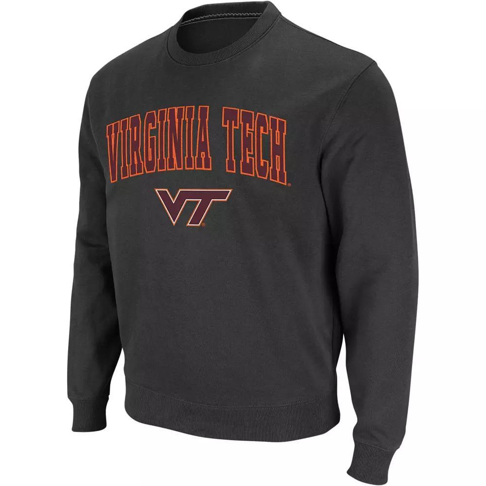 Men's Colosseum Charcoal Virginia Tech Hokies Arch & Logo Crew Neck Sweatshirt, Size: Small Product Image
