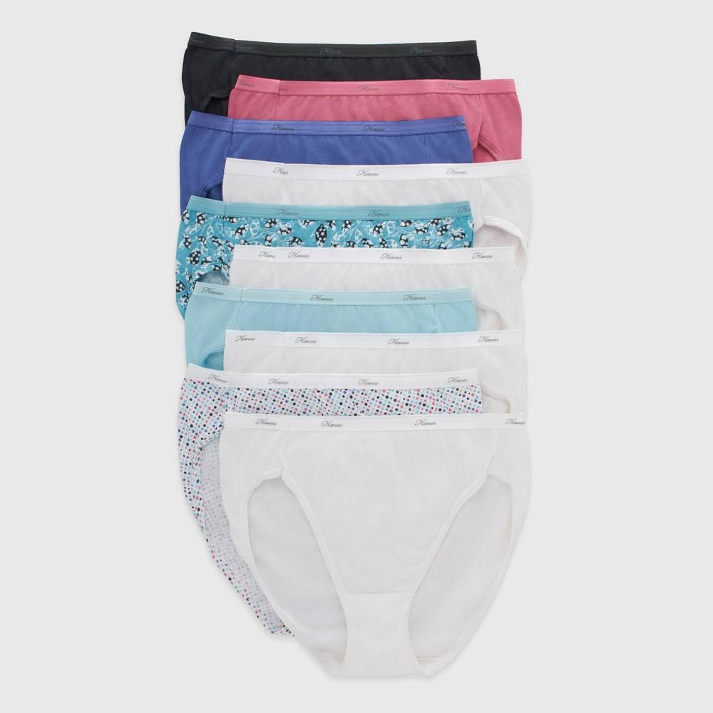 Hanes Women's 10pk Breathable Cotton Hi-Cut Briefs - Colors and Patterns May Vary 9: Knit Midweight Underwear Product Image