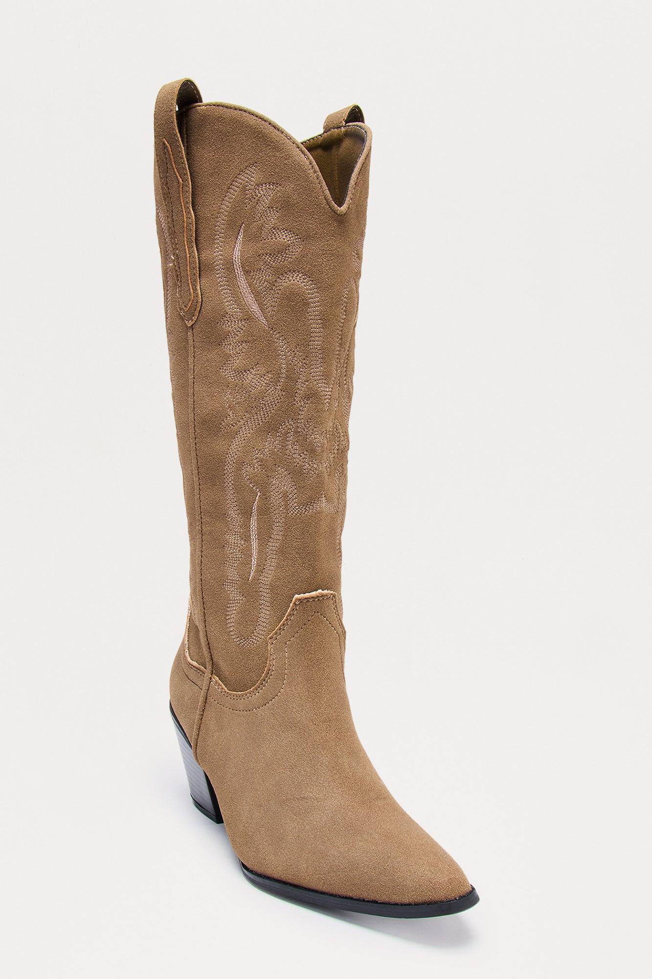 Holster Knee High Cowboy Boots - Taupe Product Image