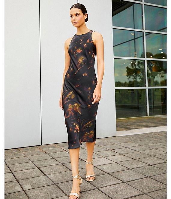 Gianni Bini Fiona Blur Satin Scoop Neck Sleeveless Midi Dress Product Image