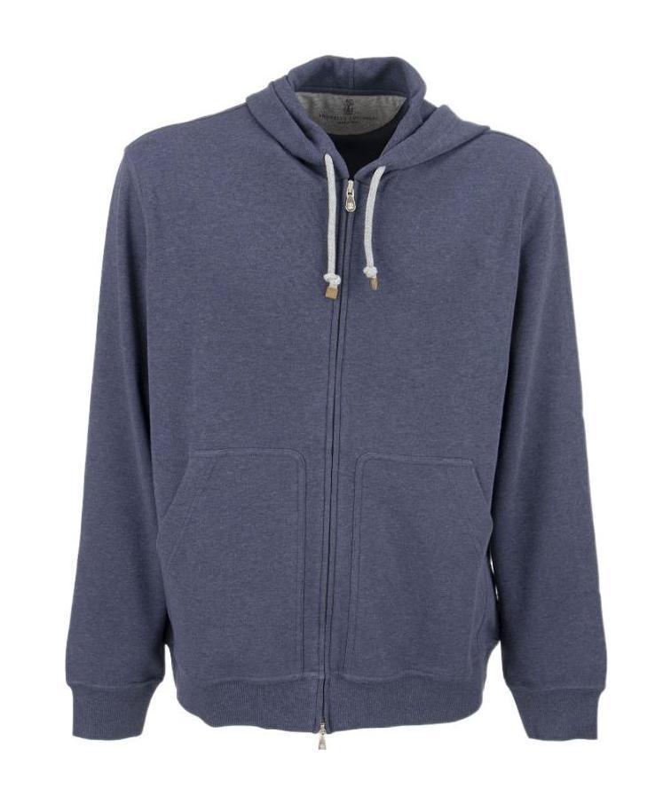 BRUNELLO CUCINELLI Zip-up Hooded Sweatshirt In Blue Product Image