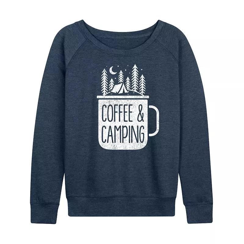 Womens Coffee And Camping French Terry Long Sleeve Tee Grey Indigo Product Image