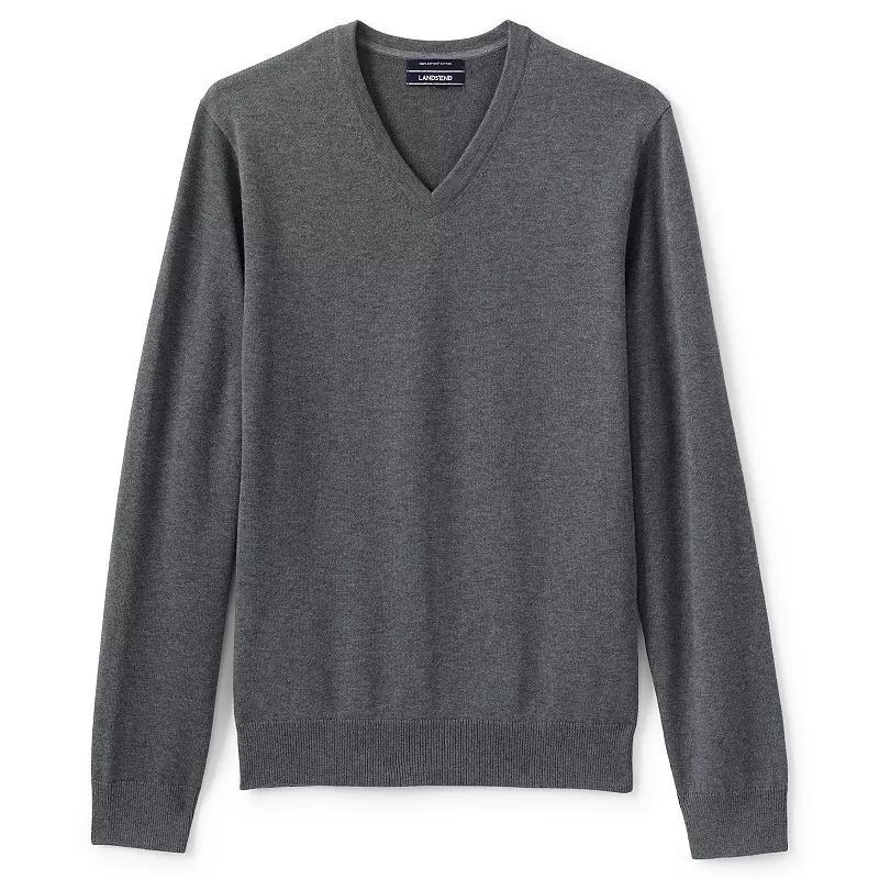 Mens Lands End Classic-Fit Fine-Gauge Supima Cotton V-neck Sweater Grey Heather Product Image