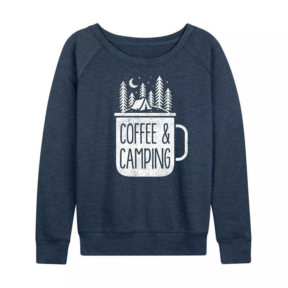 Womens Coffee And Camping French Terry Long Sleeve Tee Grey Indigo Product Image